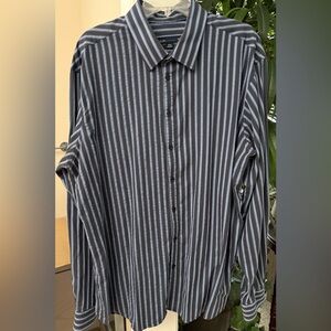 Men’s Gray & Blue Pronto Uomo Dress Shirt Blue Button Up Stripes Long Sleeve XXL